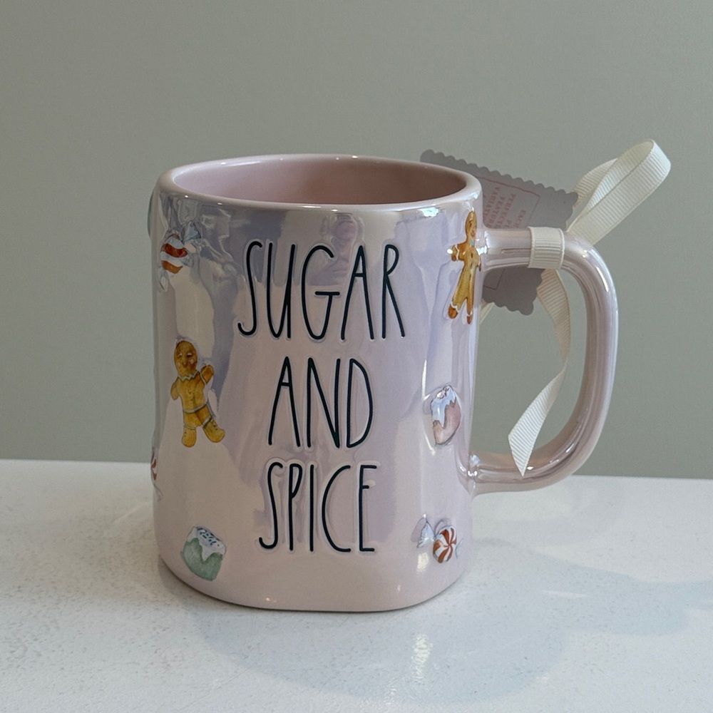 New Rae Dunn SUGAR AND SPICE Pink Iridescent Christmas Mug